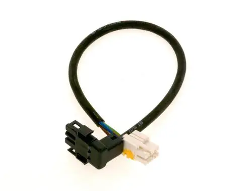 Verbindungsleitung von Bosch mit zwei Steckverbindern, einem schwarzen und einem weißen, verbunden durch ein flexibles Kabel.